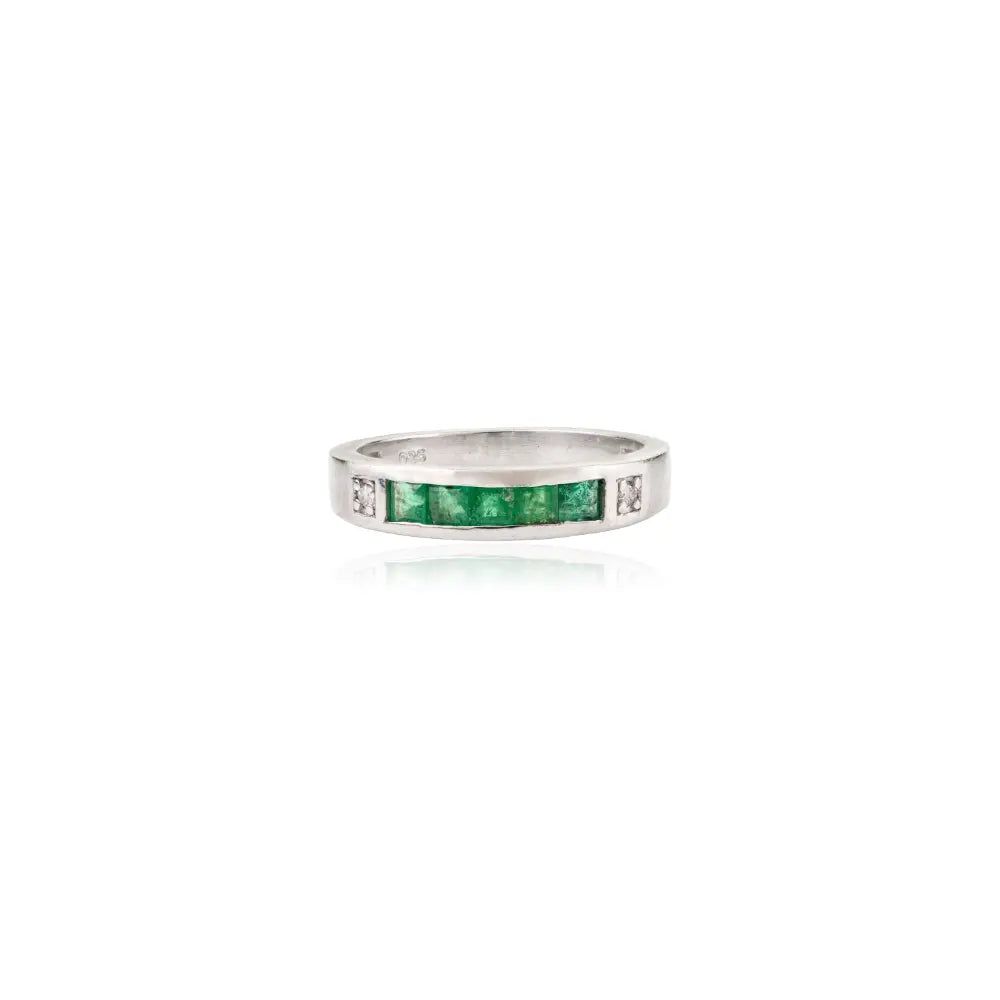 Best Selling Princess Cut Natural Emerald & Diamond Stacking Half Eternity Band Ring 925 Silver