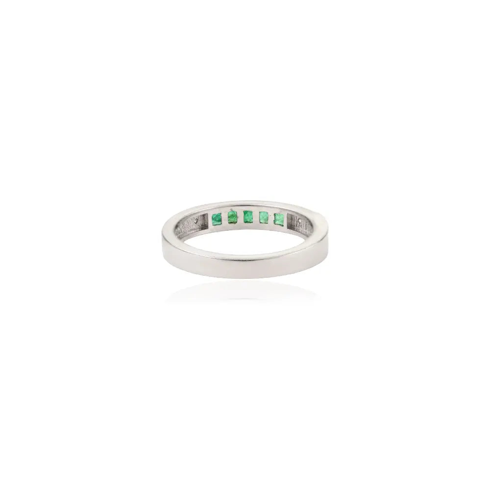 Best Selling Princess Cut Natural Emerald & Diamond Stacking Half Eternity Band Ring 925 Silver