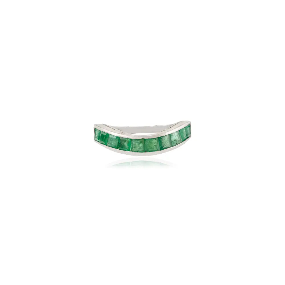 Beautiful Natural Princess Cut Emerald Curved Half Eternity Band Ring in 925 Silver