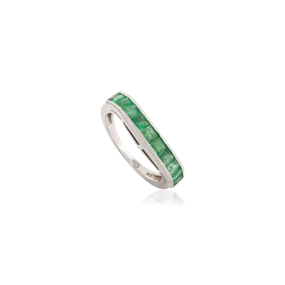 Beautiful Natural Princess Cut Emerald Curved Half Eternity Band Ring in 925 Silver