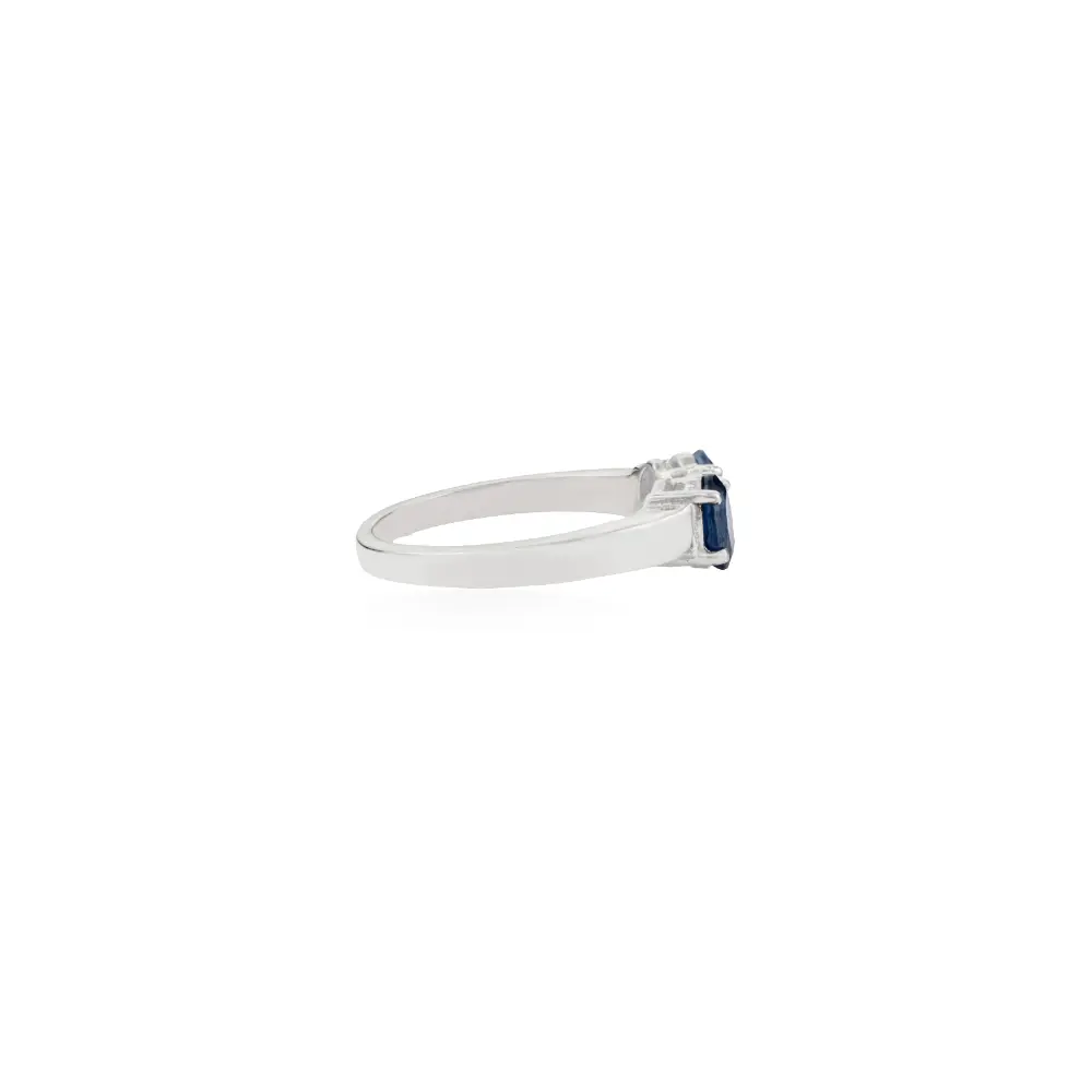 Best Selling Two Stone Natural Oval Blue Sapphire & Round Diamond 925 Silver Ring