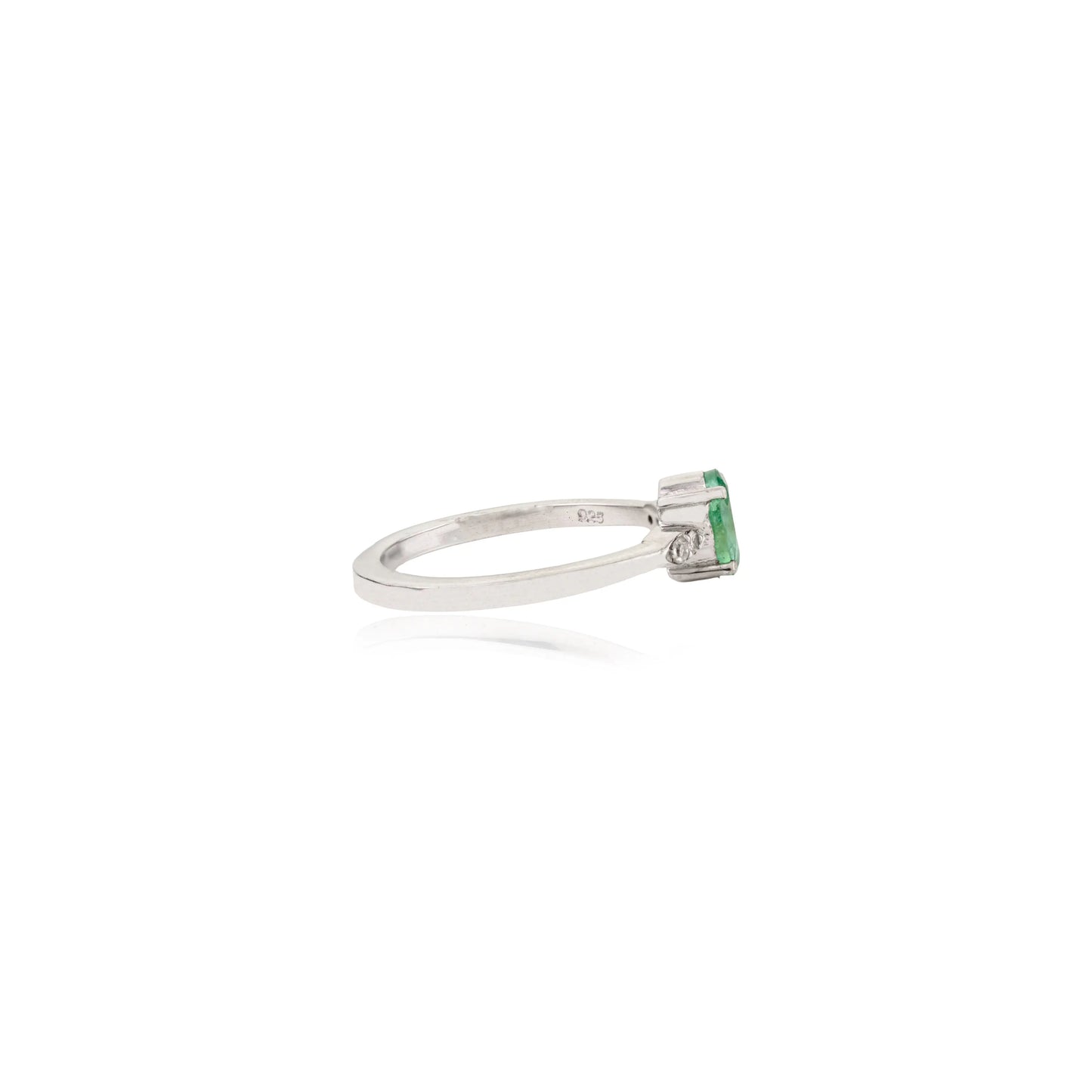 Oval Shape Emerald & Round Cut Diamond Single Stone 925 Sterling Silver Ring Women's Jewelry