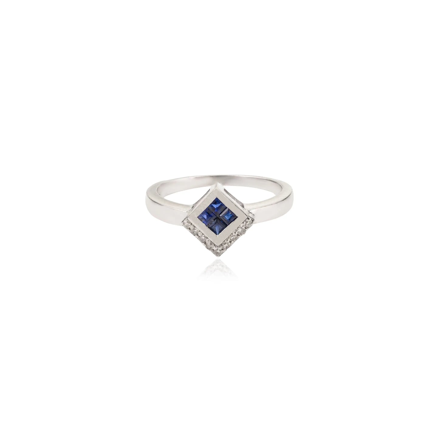 Hot Selling Kite Shape Princess Cut Blue Sapphire & Round Diamond 925 Sterling Silver Ring