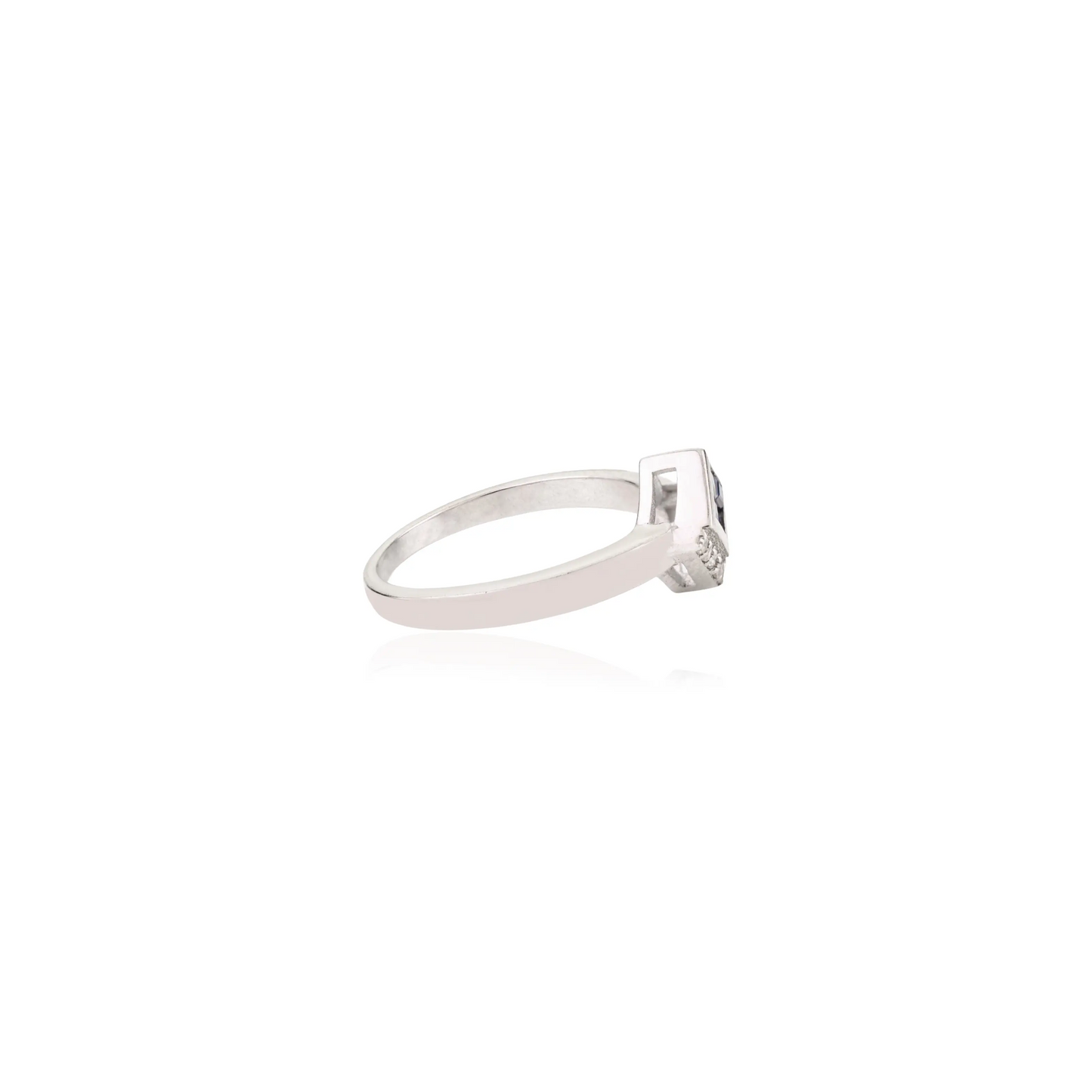 Hot Selling Kite Shape Princess Cut Blue Sapphire & Round Diamond 925 Sterling Silver Ring