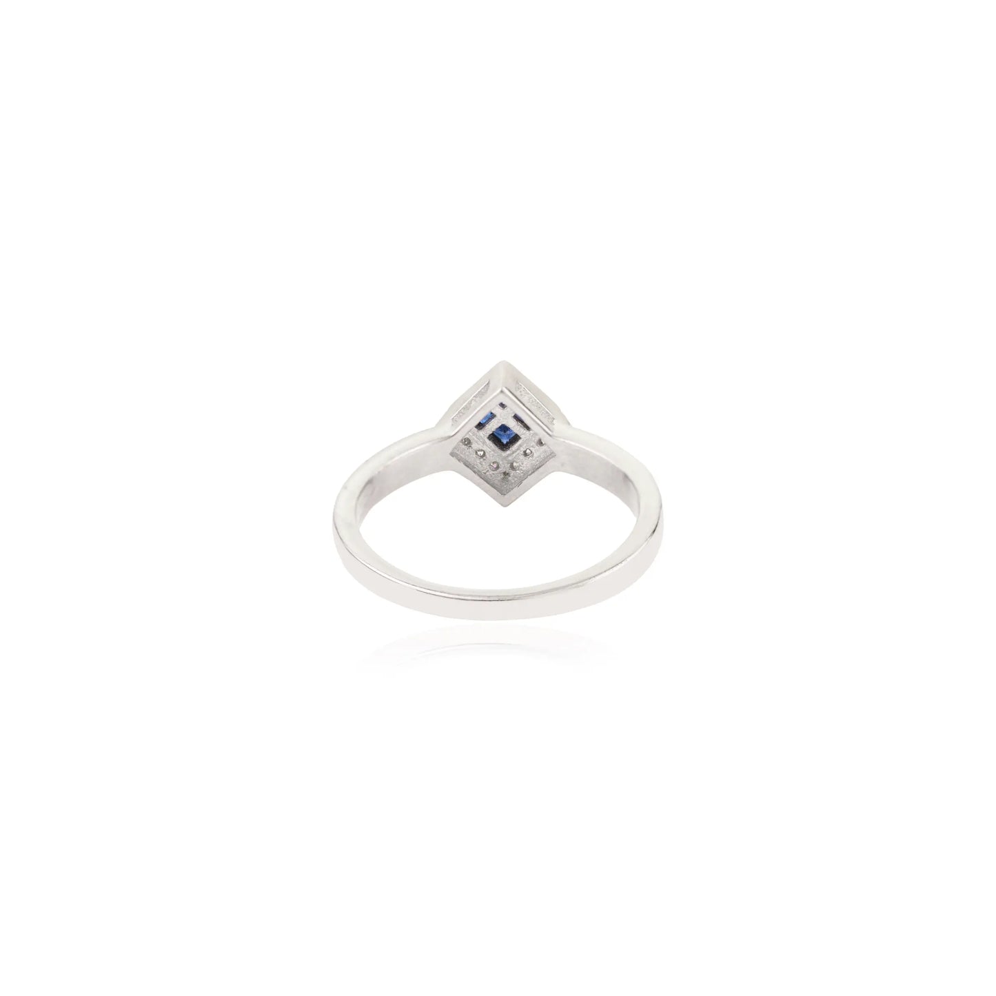 Hot Selling Kite Shape Princess Cut Blue Sapphire & Round Diamond 925 Sterling Silver Ring