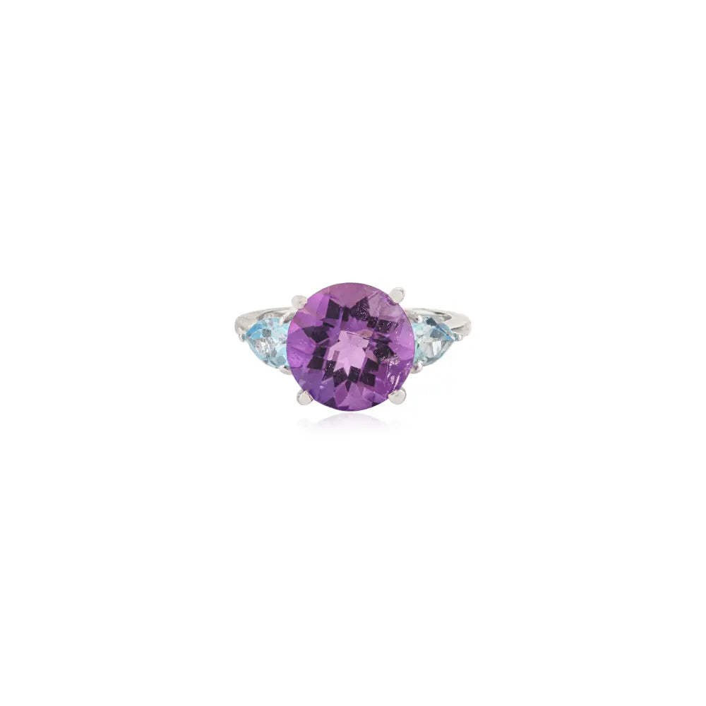 Amethyst & Blue Topaz Three-Stone Ring in 925 Sterling Silver