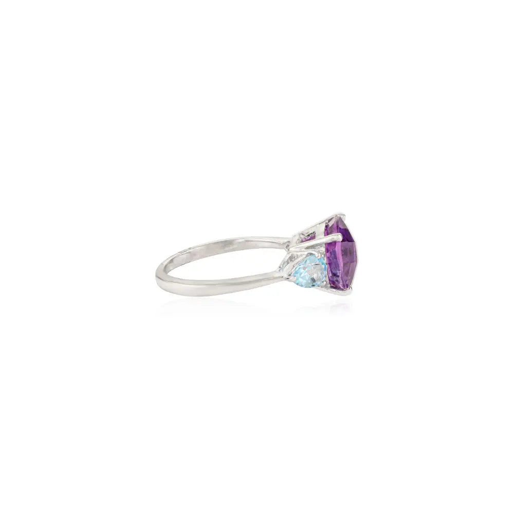 Amethyst & Blue Topaz Three-Stone Ring in 925 Sterling Silver