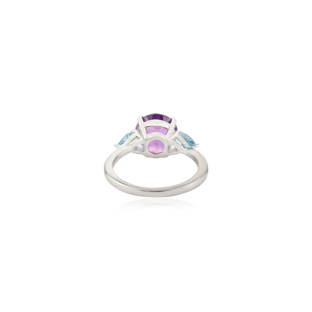 Amethyst & Blue Topaz Three-Stone Ring in 925 Sterling Silver