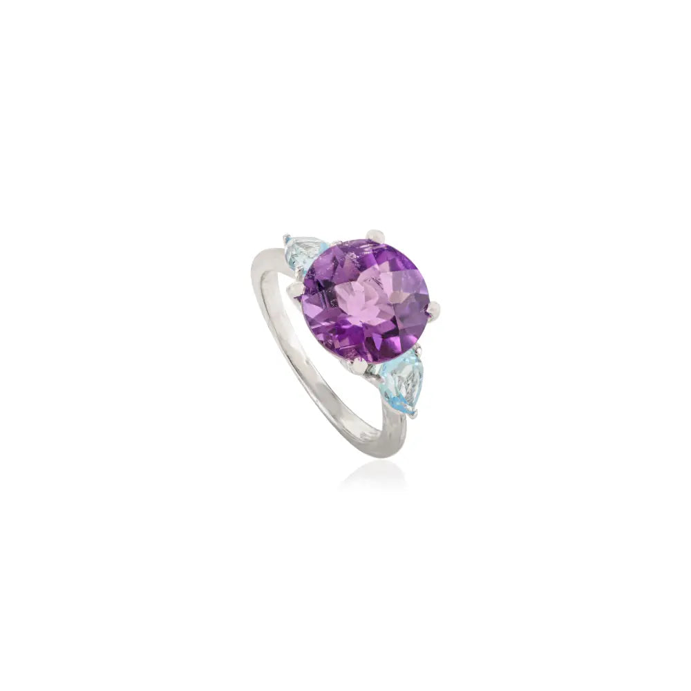 Amethyst & Blue Topaz Three-Stone Ring in 925 Sterling Silver