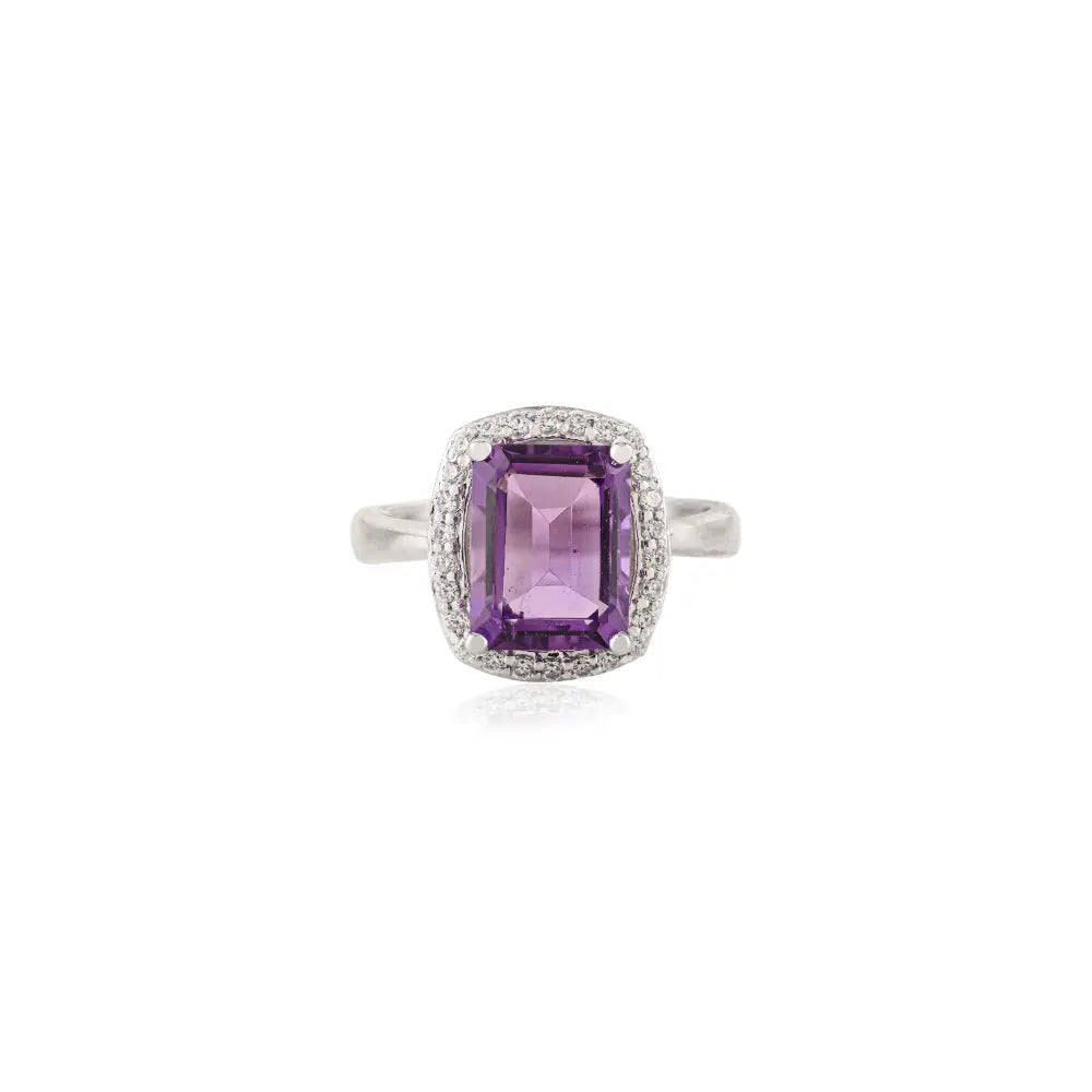 925 Sterling Silver Amethyst Halo Ring for Women Fine Jewelry
