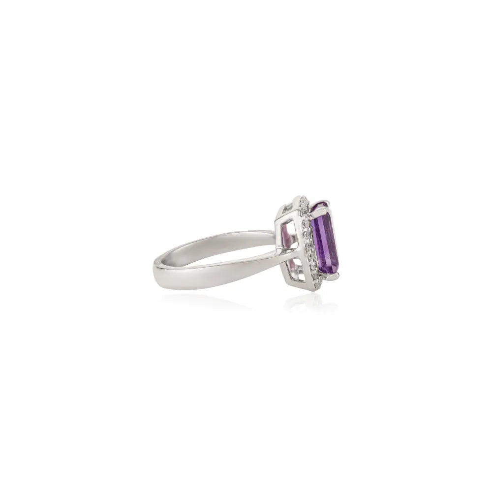 925 Sterling Silver Amethyst Halo Ring for Women Fine Jewelry