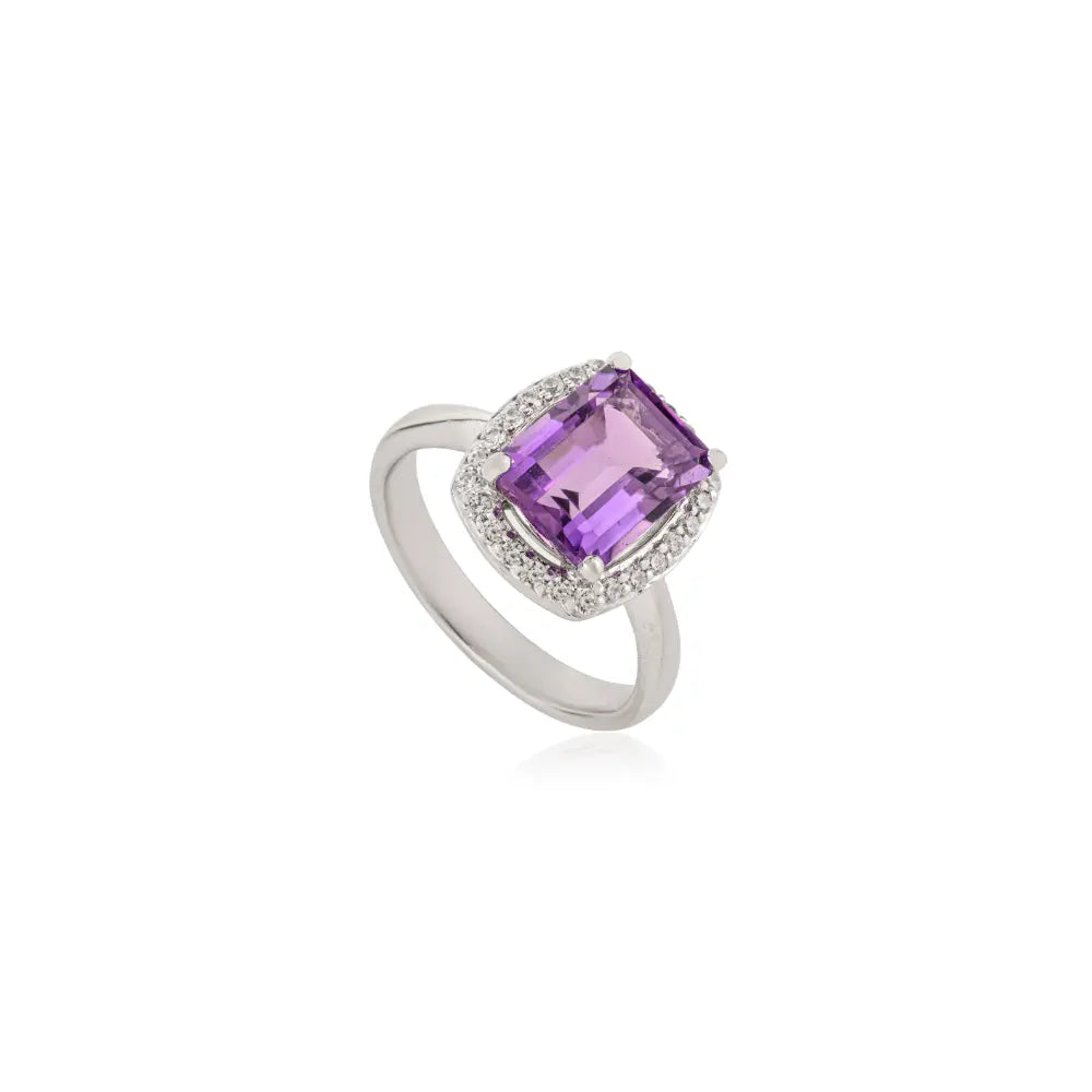 925 Sterling Silver Amethyst Halo Ring for Women Fine Jewelry