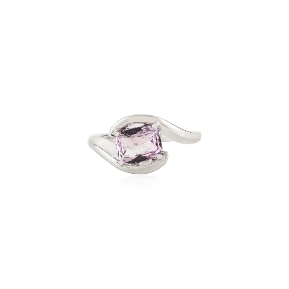 Modern Design 1.72 CT Cushion Cut Natural Amethyst Wavy Band Ring 925 Sterling Silver