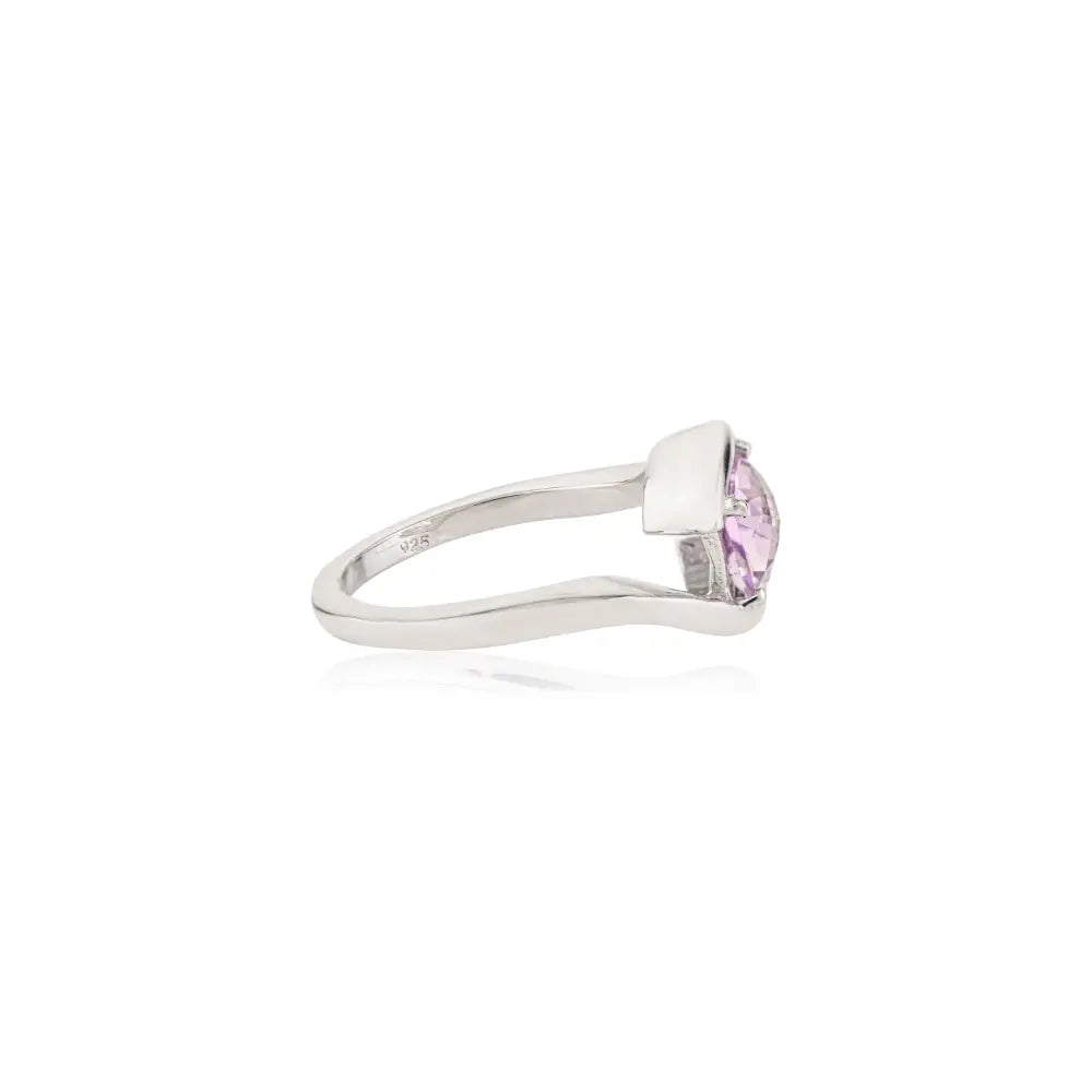 Modern Design 1.72 CT Cushion Cut Natural Amethyst Wavy Band Ring 925 Sterling Silver