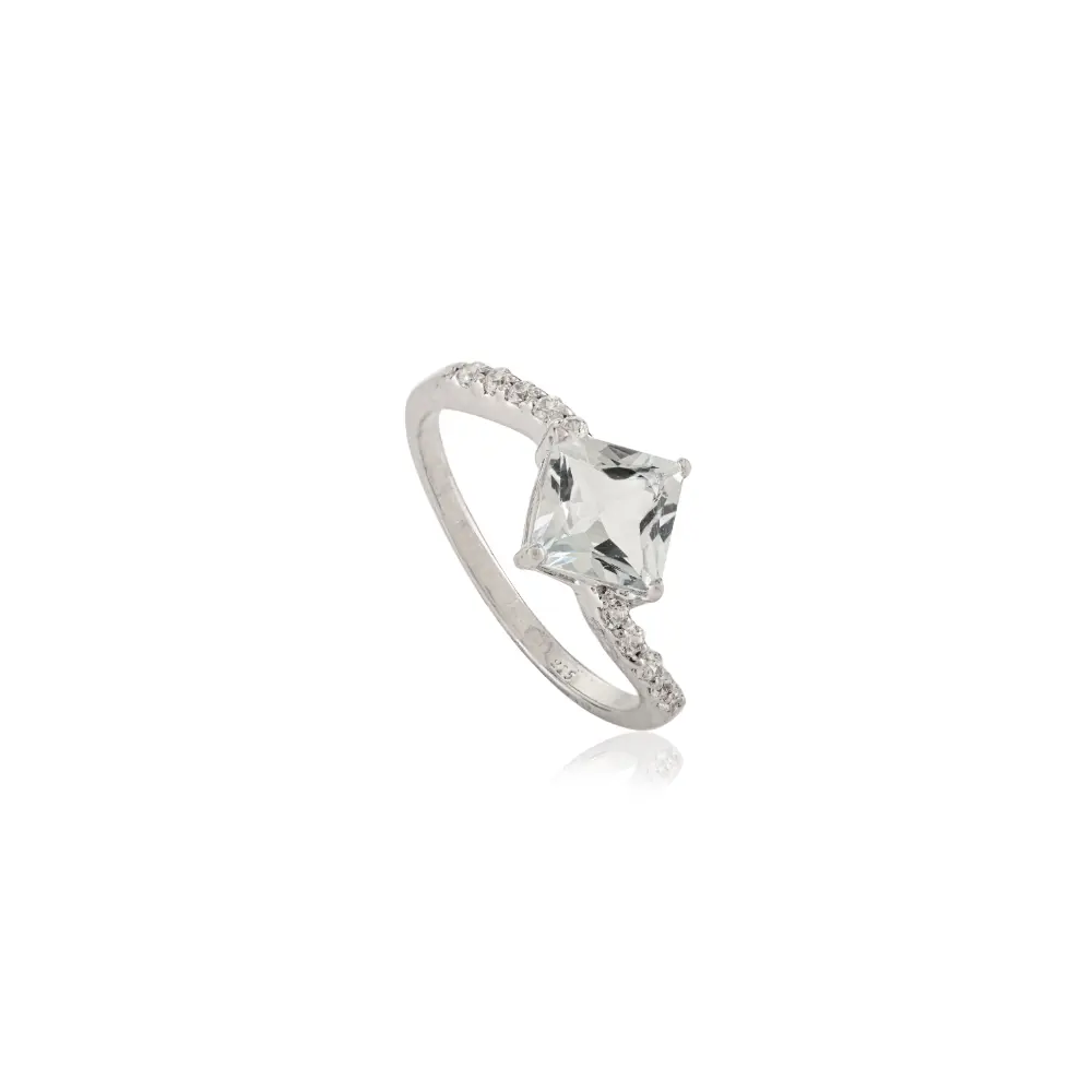 Stunning 925 Sterling Silver Aquamarine Solitaire Ring with Diamond Accents Engagement Jewelry