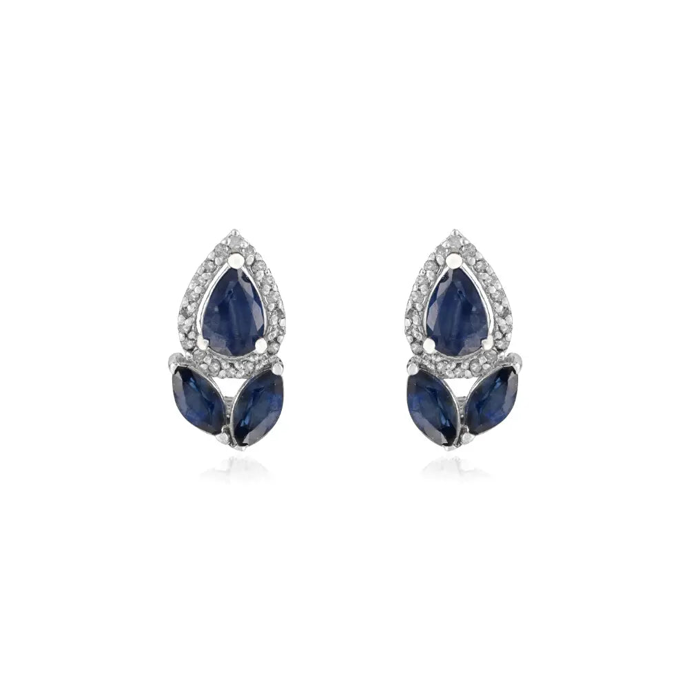 Pear and Marquise Cut Blue Sapphire Halo Stud Earrings 925 Sterling Silver Handmade Jewelry
