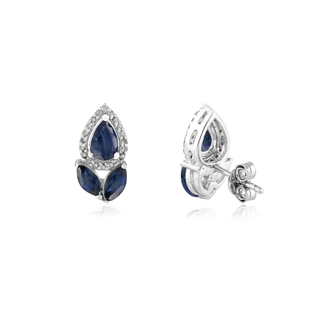 Pear and Marquise Cut Blue Sapphire Halo Stud Earrings 925 Sterling Silver Handmade Jewelry