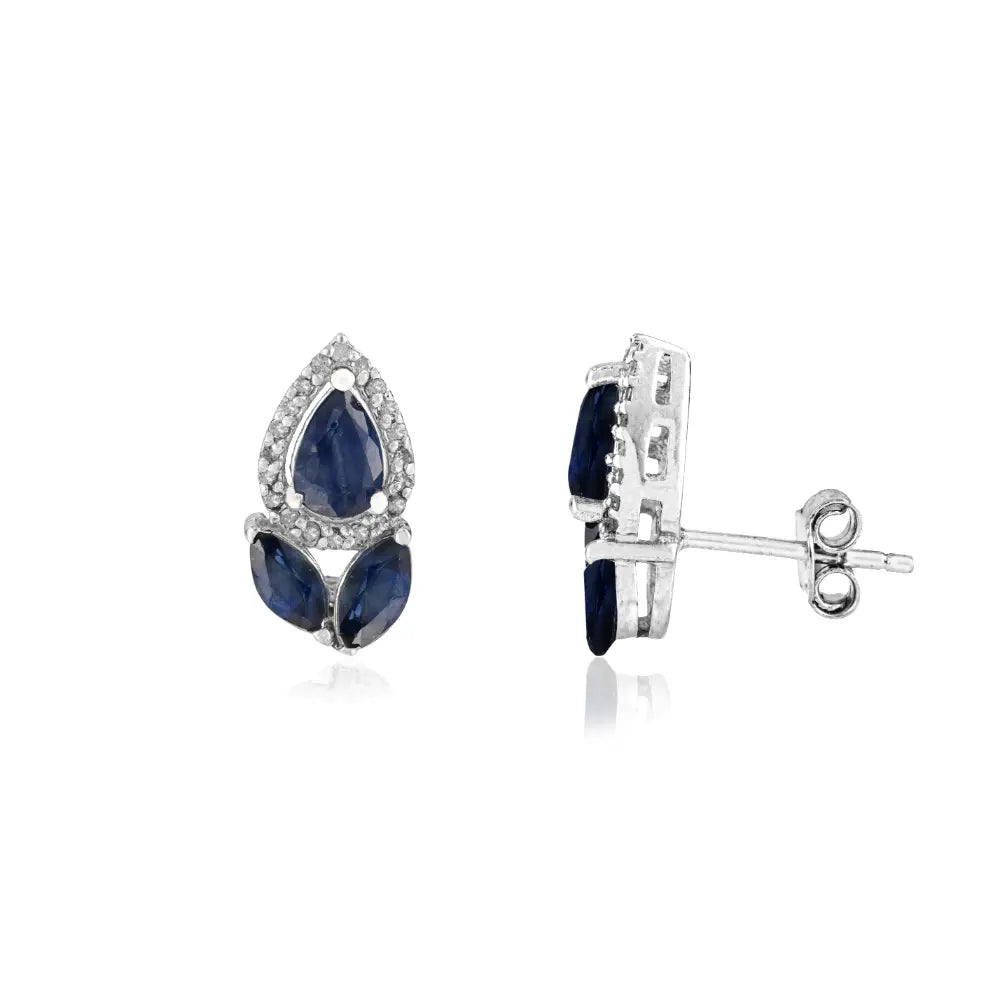 Pear and Marquise Cut Blue Sapphire Halo Stud Earrings 925 Sterling Silver Handmade Jewelry