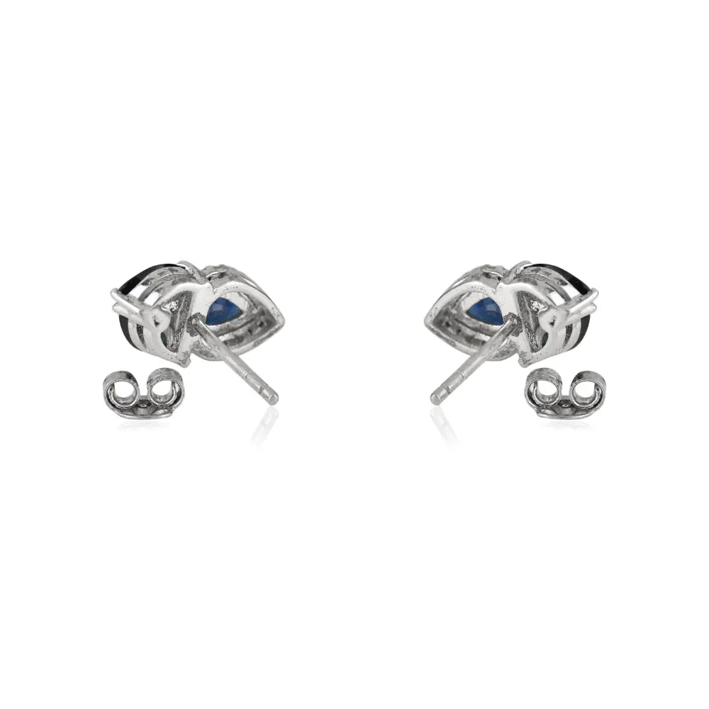 Pear and Marquise Cut Blue Sapphire Halo Stud Earrings 925 Sterling Silver Handmade Jewelry