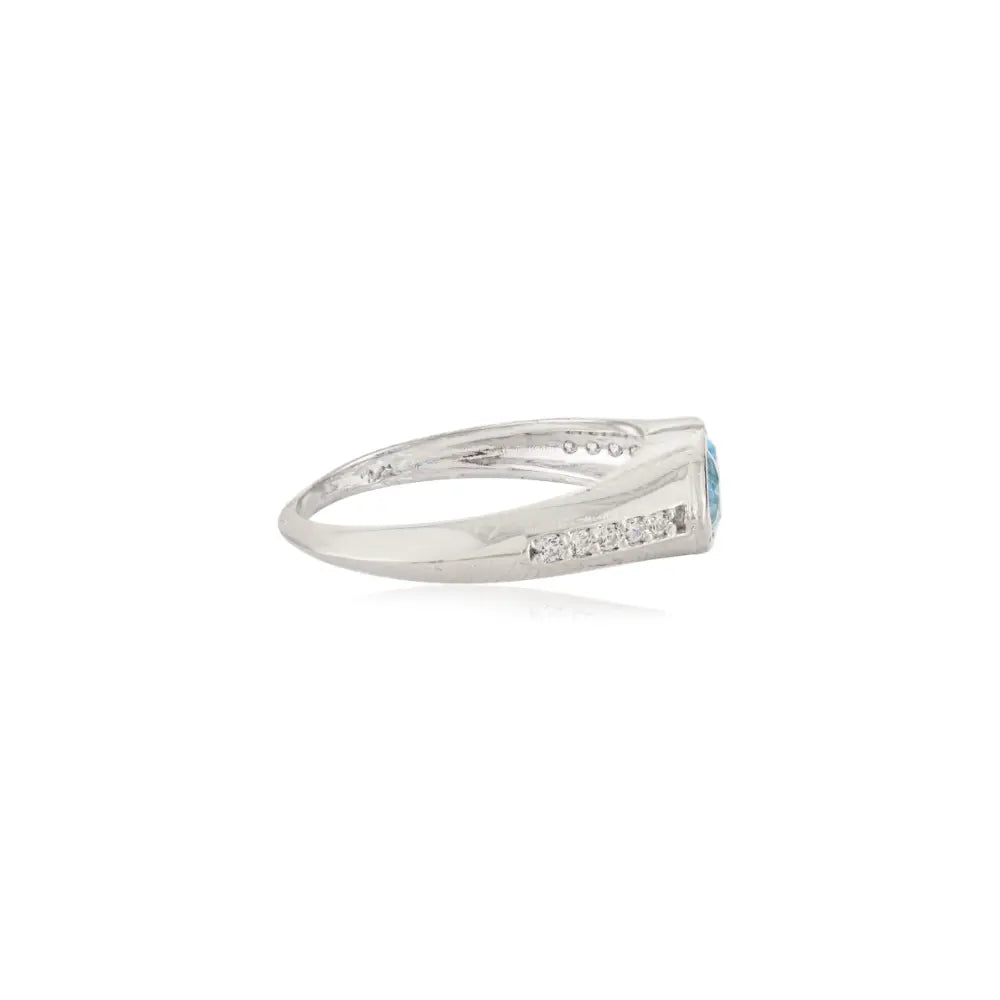 Unique Design Sterling Silver Trillion Cut Blue Topaz Twin Stone Bezel Set Elegant Ring