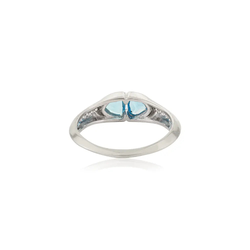 Unique Design Sterling Silver Trillion Cut Blue Topaz Twin Stone Bezel Set Elegant Ring