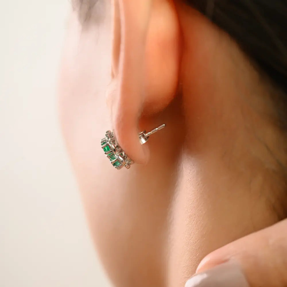 Art Deco Emerald Beautiful Clover Leaf Studs in 925 Sterling Silver