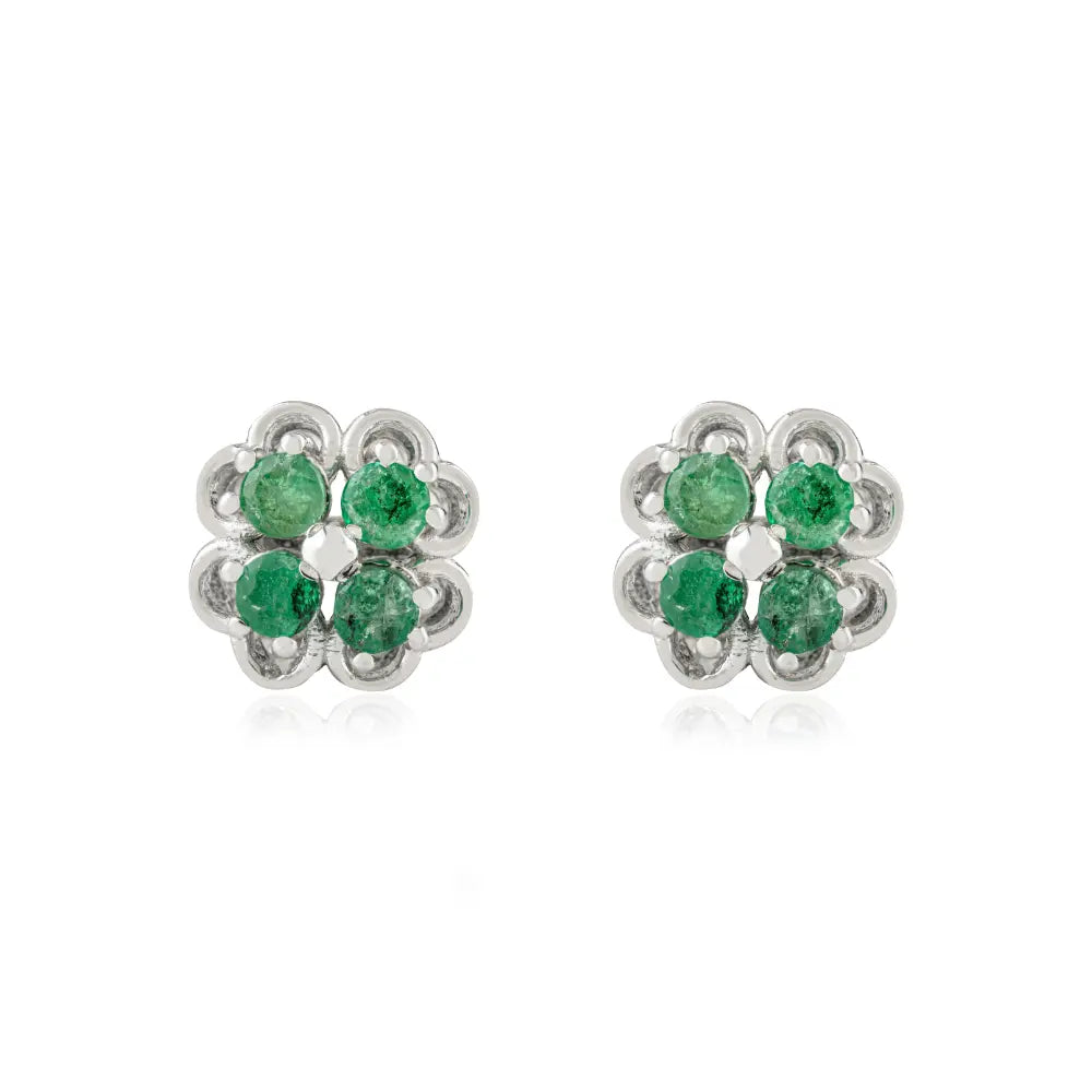 Art Deco Emerald Beautiful Clover Leaf Studs in 925 Sterling Silver