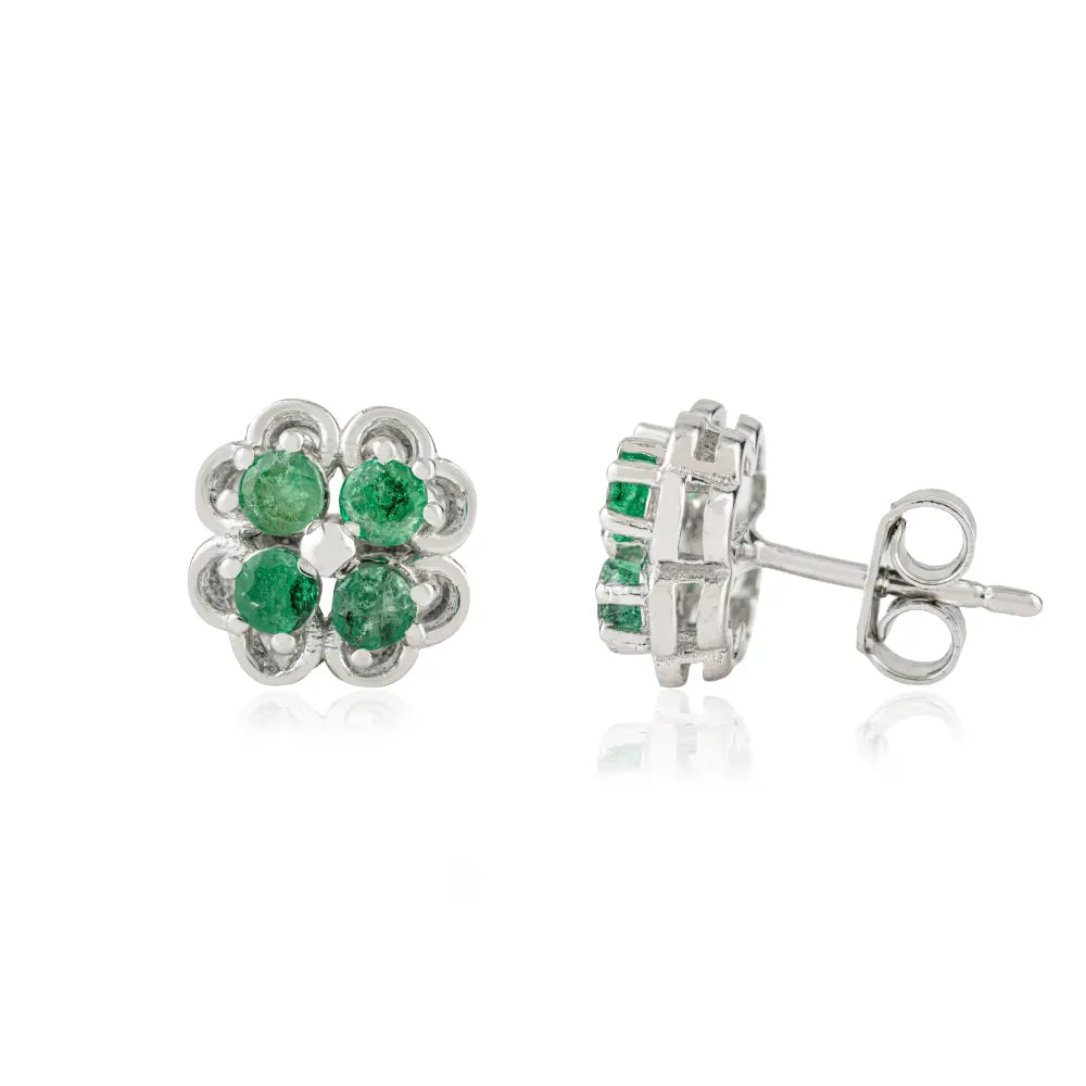 Art Deco Emerald Beautiful Clover Leaf Studs in 925 Sterling Silver