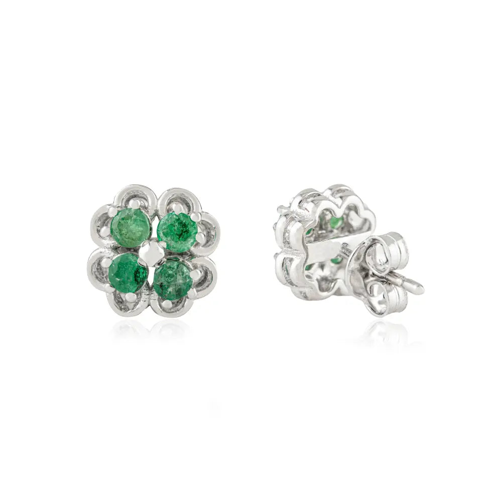 Art Deco Emerald Beautiful Clover Leaf Studs in 925 Sterling Silver