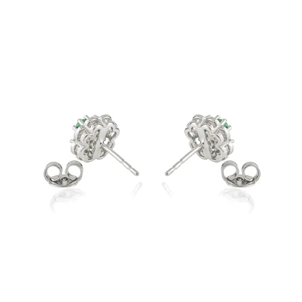 Art Deco Emerald Beautiful Clover Leaf Studs in 925 Sterling Silver