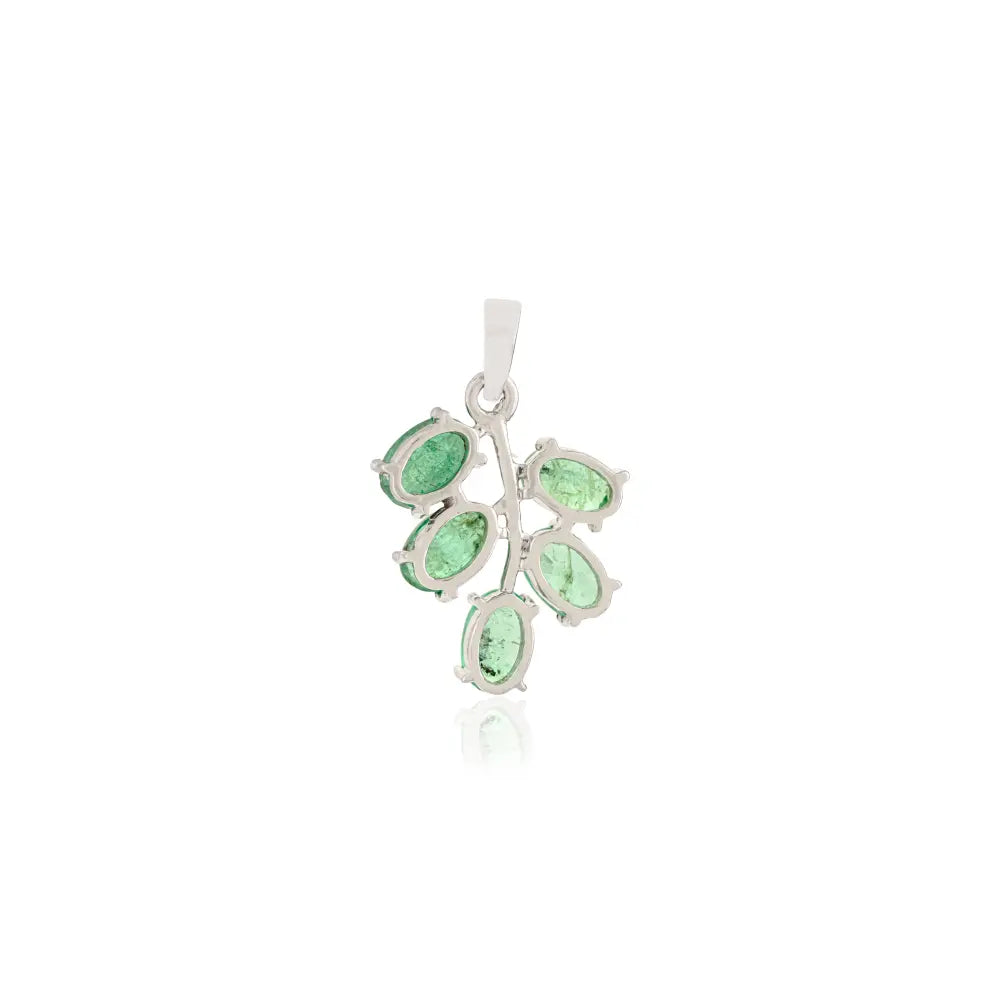 Natural Emerald 925 Sterling Silver Leaf Motif Pendant