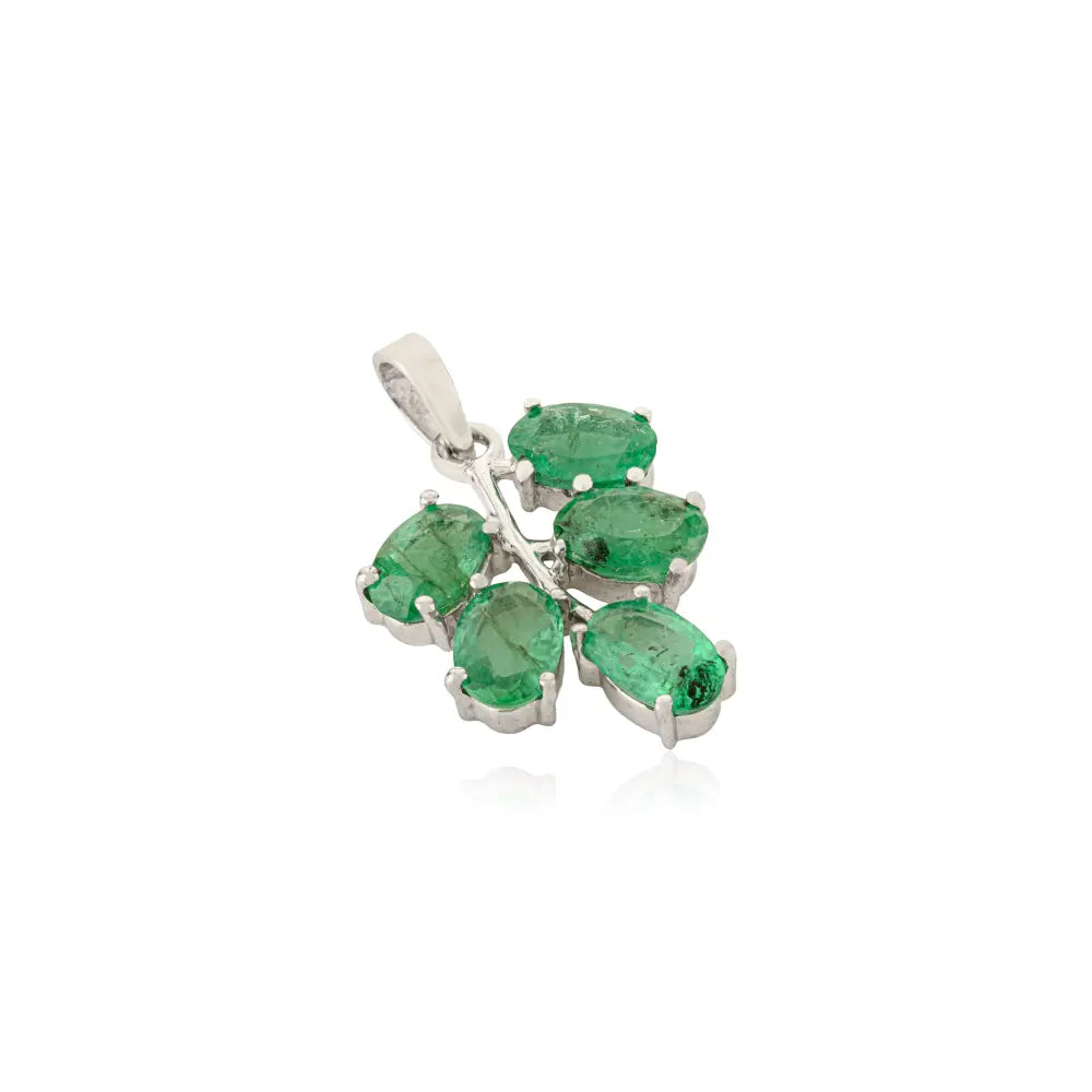 Natural Emerald 925 Sterling Silver Leaf Motif Pendant