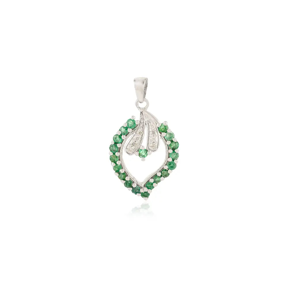 Best Selling 925 Silver 100% Authentic Emerald Teardrop Leaf Halo Pendant Fine Women's Jewelry