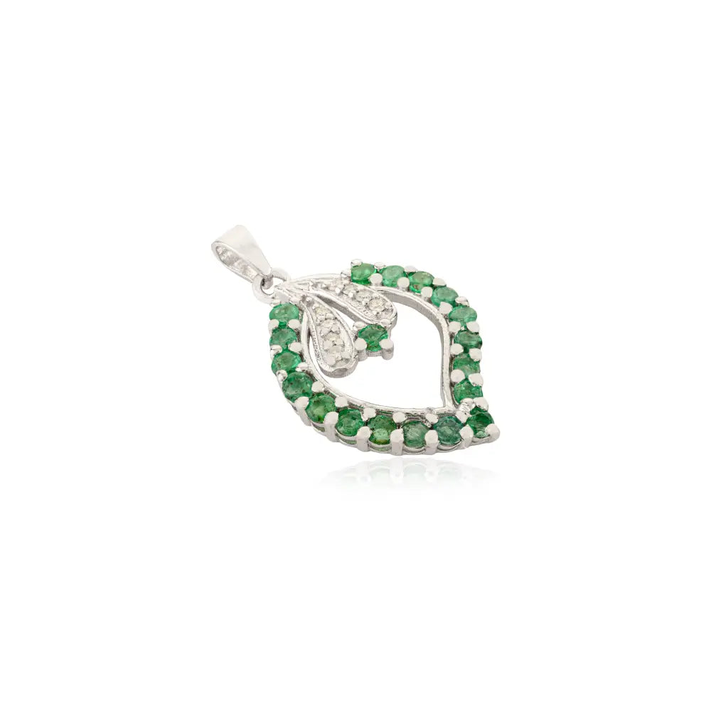 Best Selling 925 Silver 100% Authentic Emerald Teardrop Leaf Halo Pendant Fine Women's Jewelry