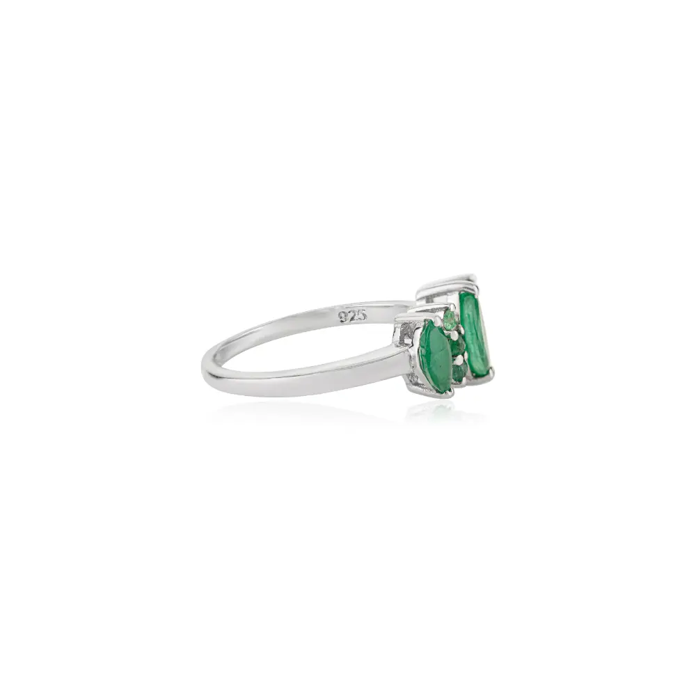 Vintage Style Marquise & Round Cut Emerald Sterling Silver Ring