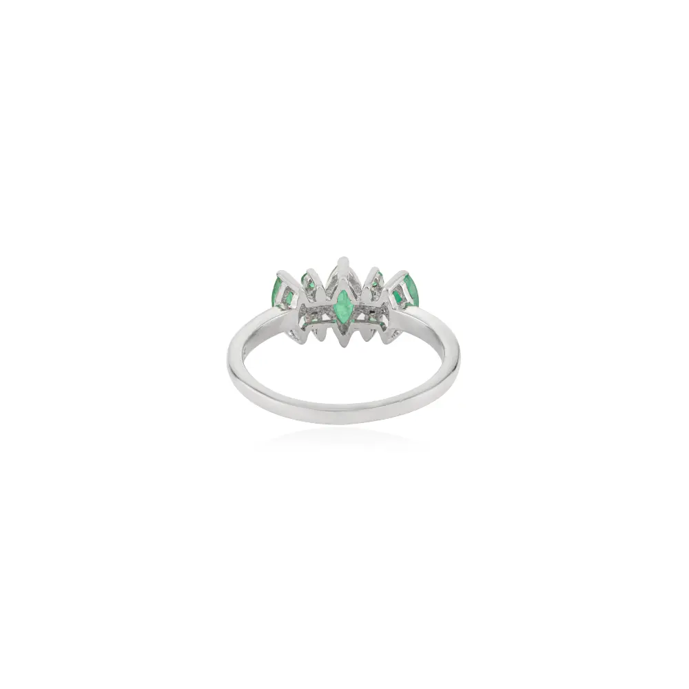 Vintage Style Marquise & Round Cut Emerald Sterling Silver Ring