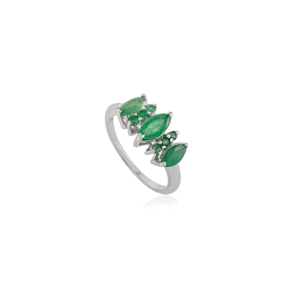 Vintage Style Marquise & Round Cut Emerald Sterling Silver Ring