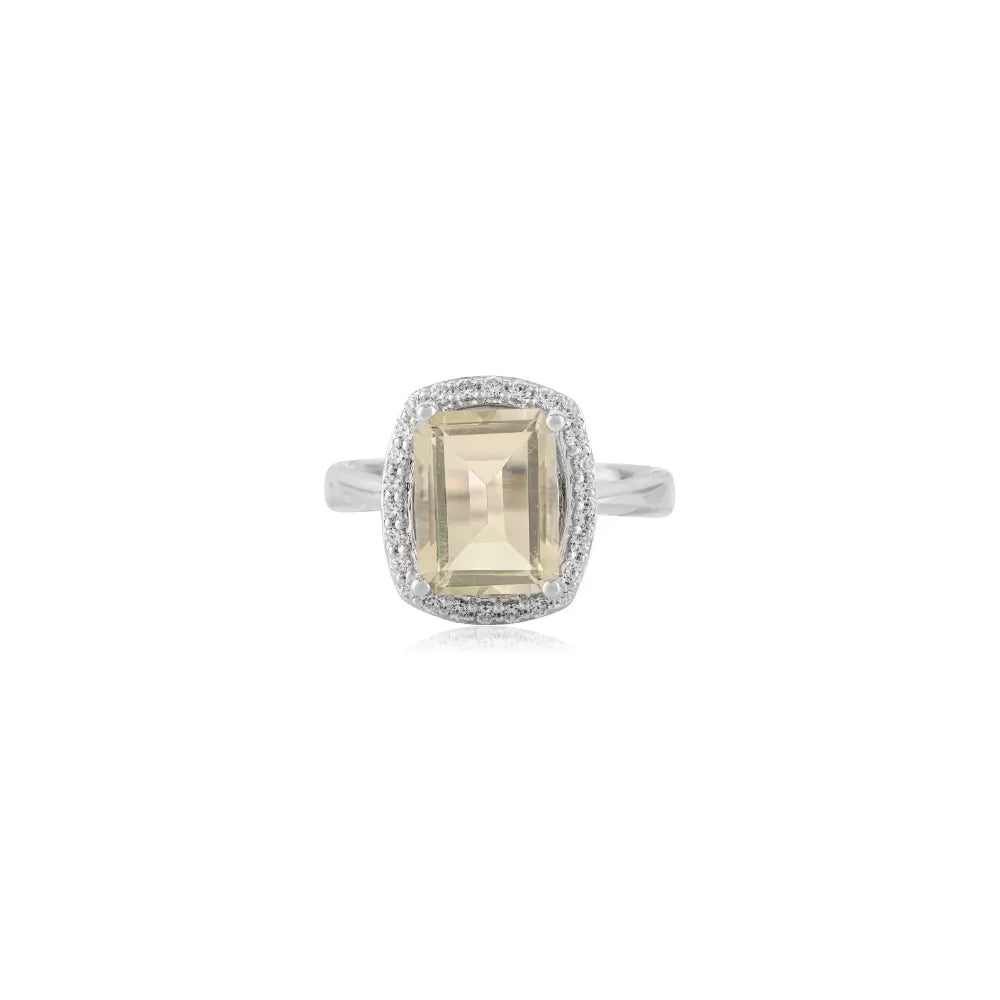 Green Amethyst Cushion Cut 925 Silver Halo Ring for Women