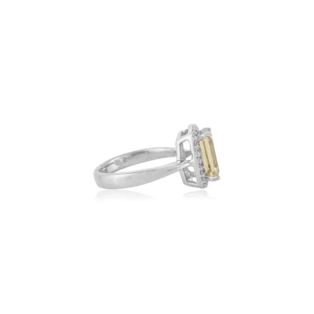 Green Amethyst Cushion Cut 925 Silver Halo Ring for Women