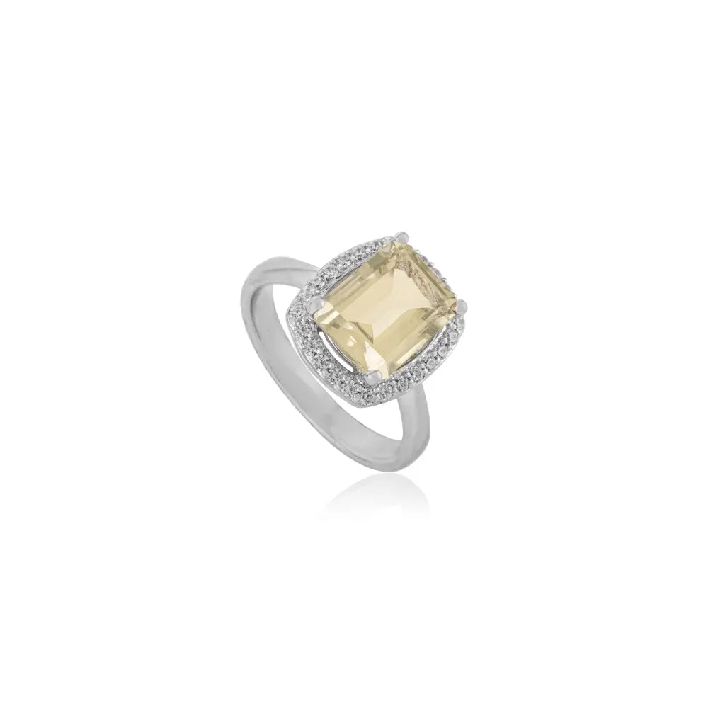 Green Amethyst Cushion Cut 925 Silver Halo Ring for Women