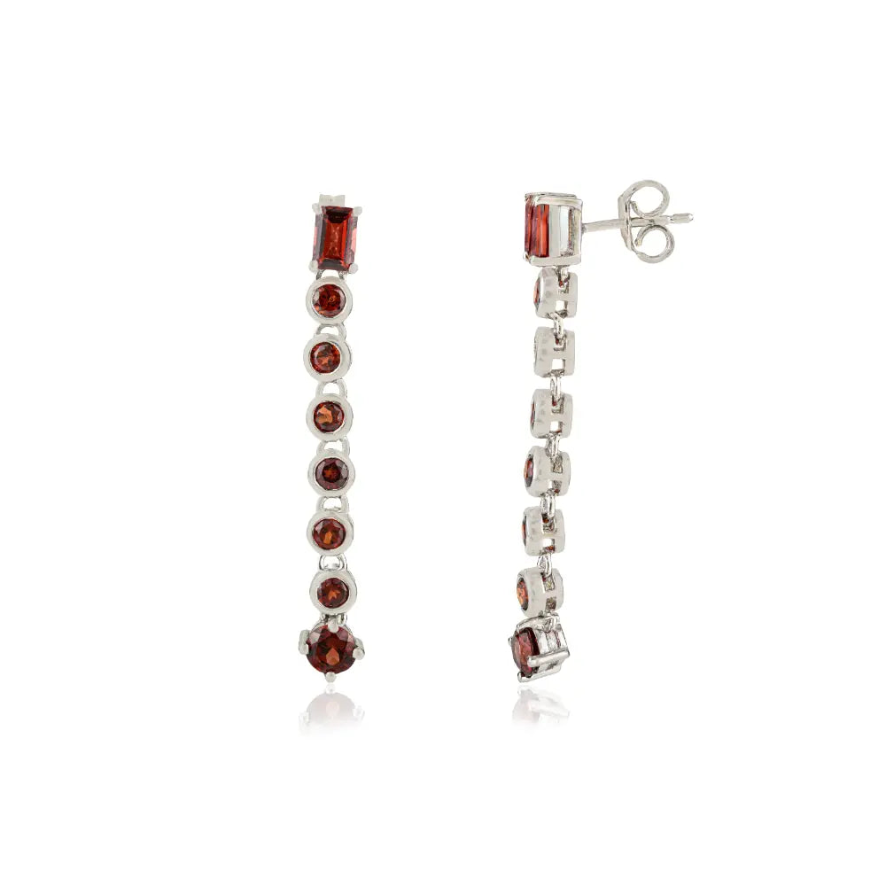 Best Selling Octagon and Round Natural Garnet Linear Drop 925 Silver Earrings