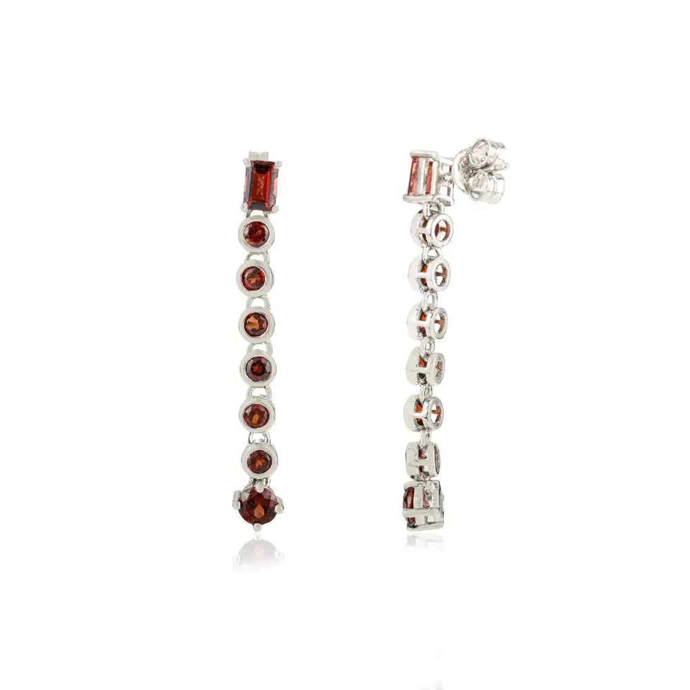 Best Selling Octagon and Round Natural Garnet Linear Drop 925 Silver Earrings