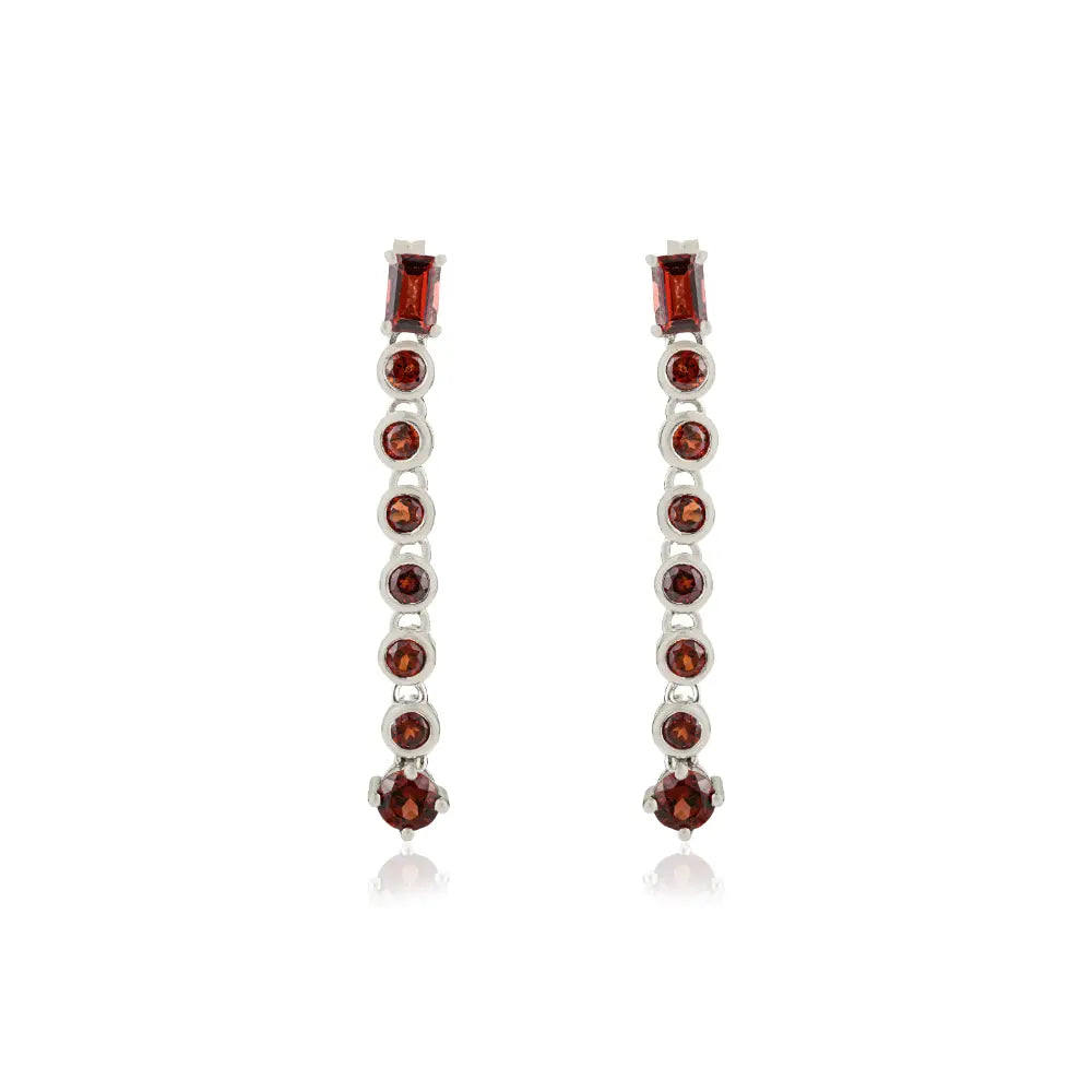 Best Selling Octagon and Round Natural Garnet Linear Drop 925 Silver Earrings