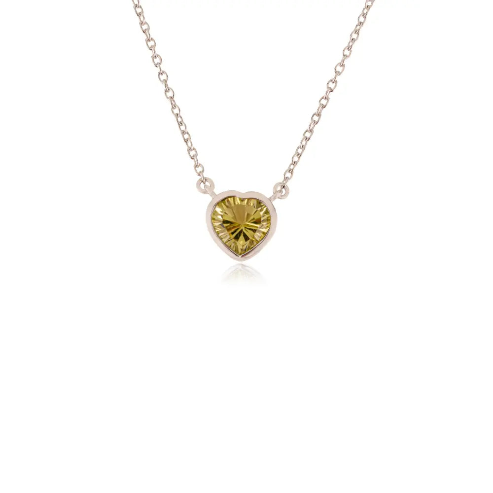 Minimalist Lemon Topaz Heart Pendant 925 Silver Necklace