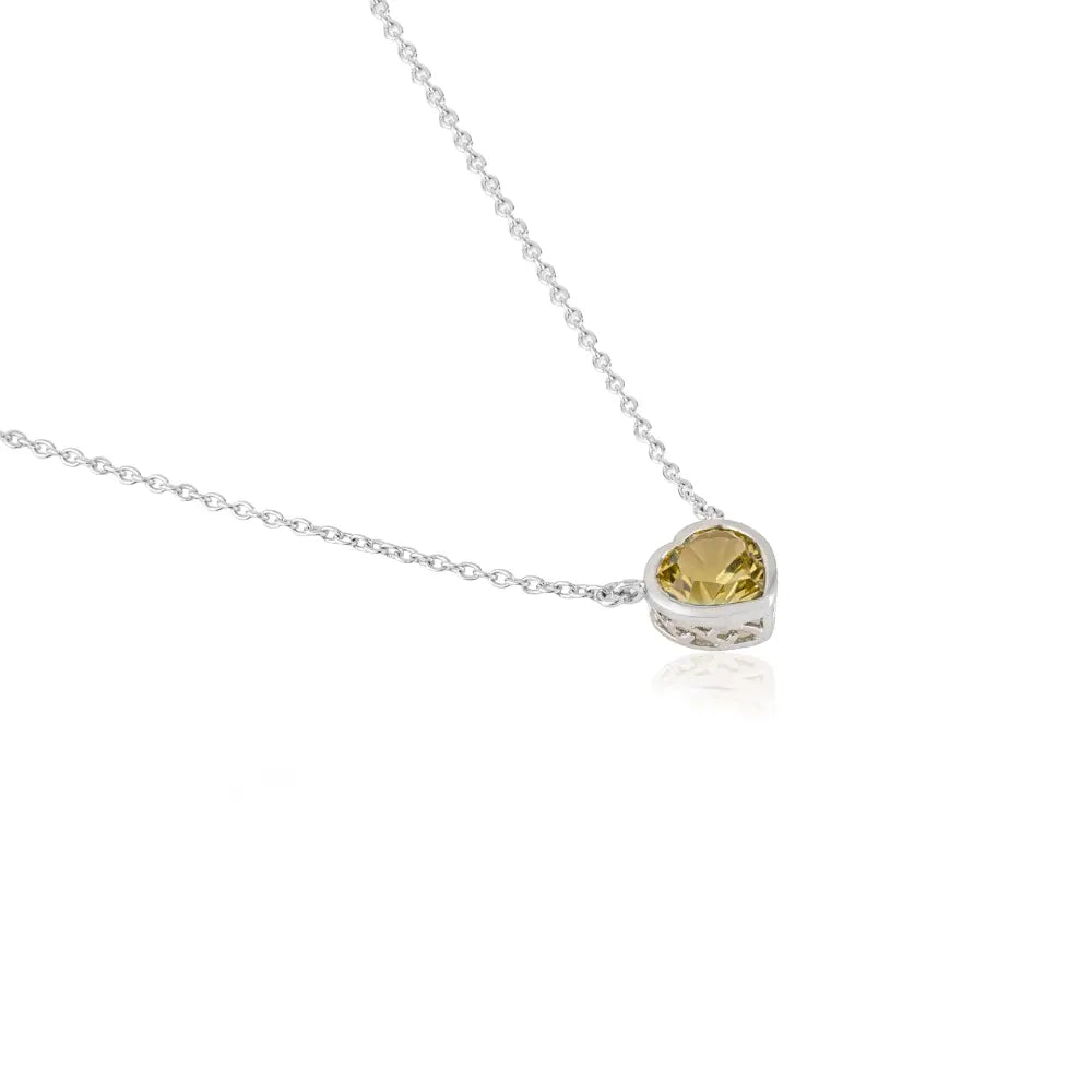 Minimalist Lemon Topaz Heart Pendant 925 Silver Necklace