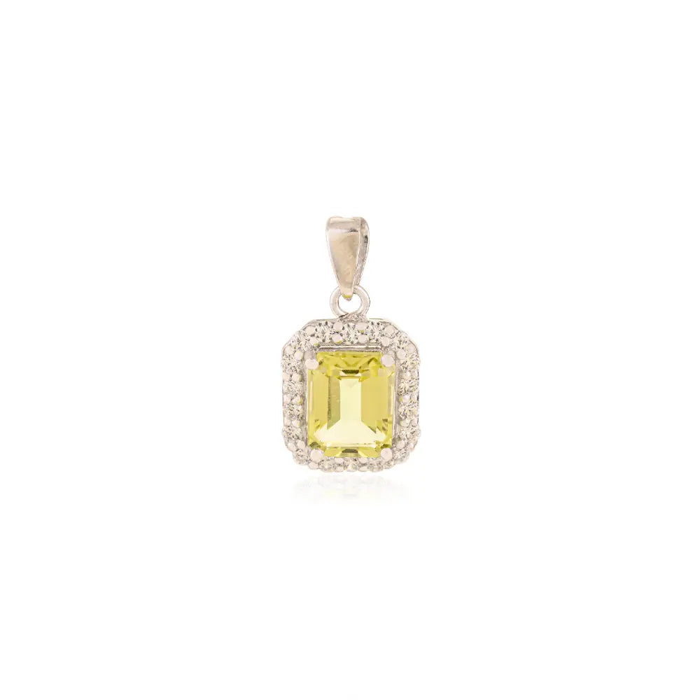 Octagon Lemon Topaz With Diamond Halo Setting 925 Silver Cluster Pendant