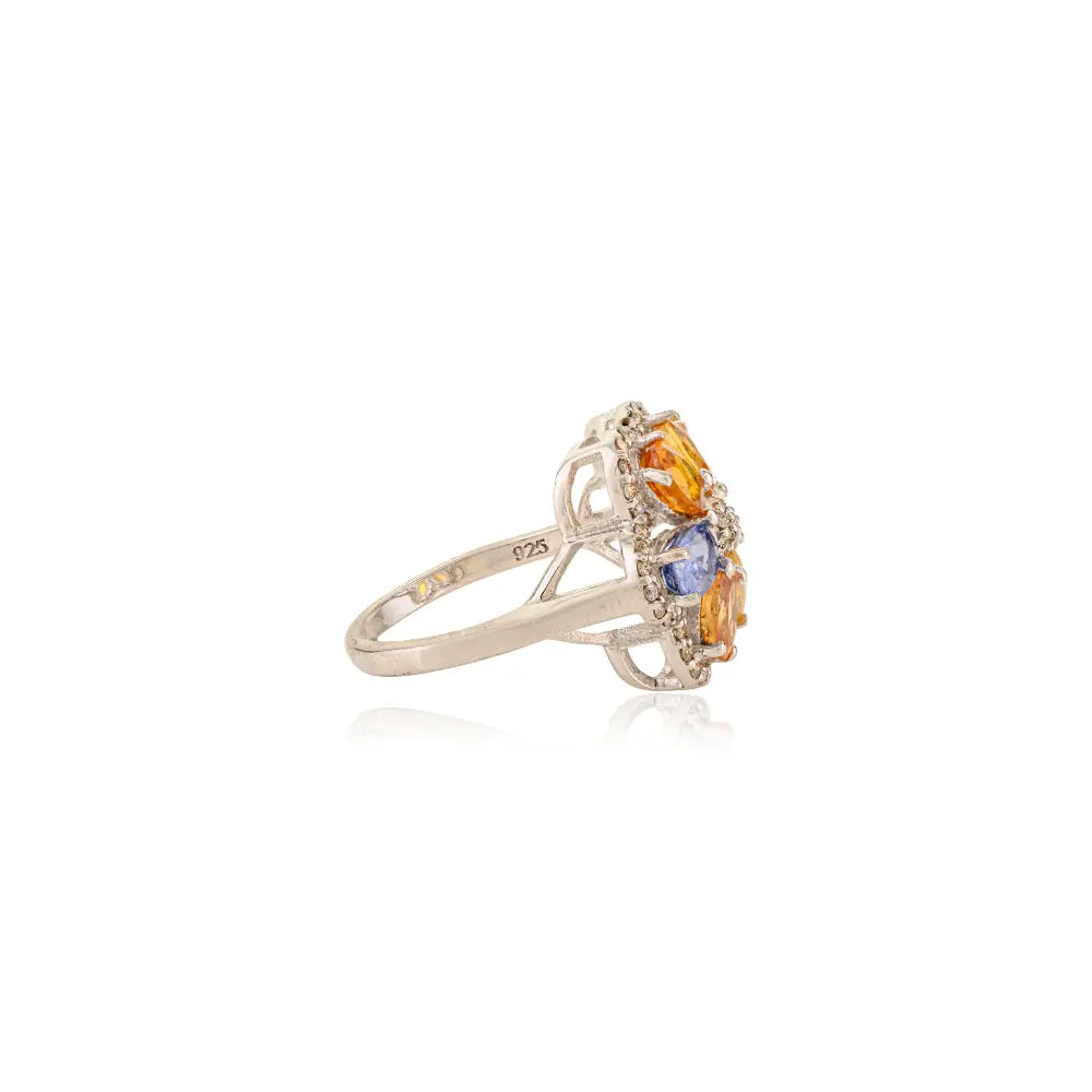 Multi Sapphire 925 Sterling Silver Flower Statement Ring