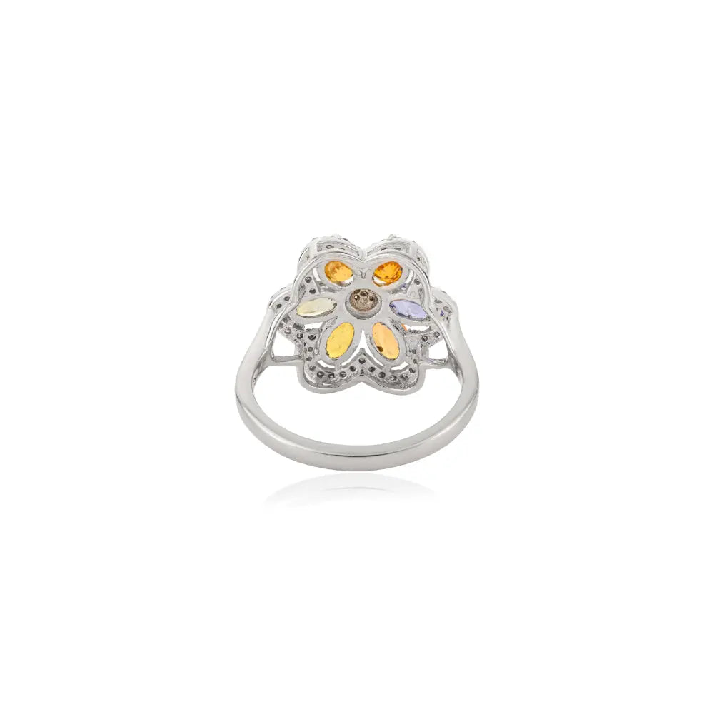Multi Sapphire 925 Sterling Silver Flower Statement Ring