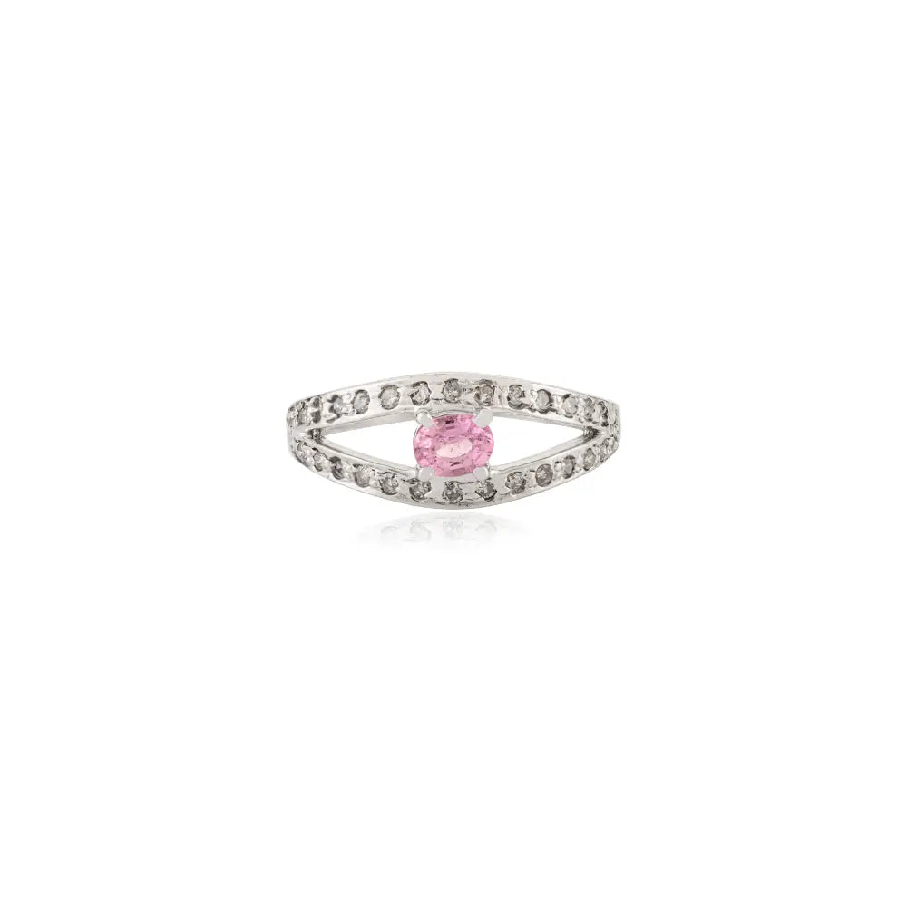 Pink Sapphire Elegant Split Shank 925 Sterling Silver Ring for Women Fine Jewelry