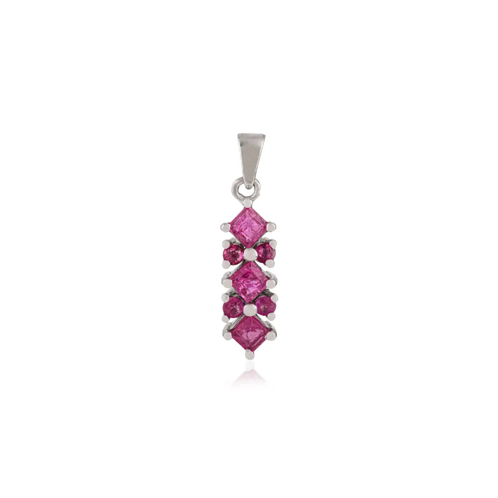 Unique Bar Design Natural Ruby 925 Silver Princess Cut Gemstone Pendant Jewelry